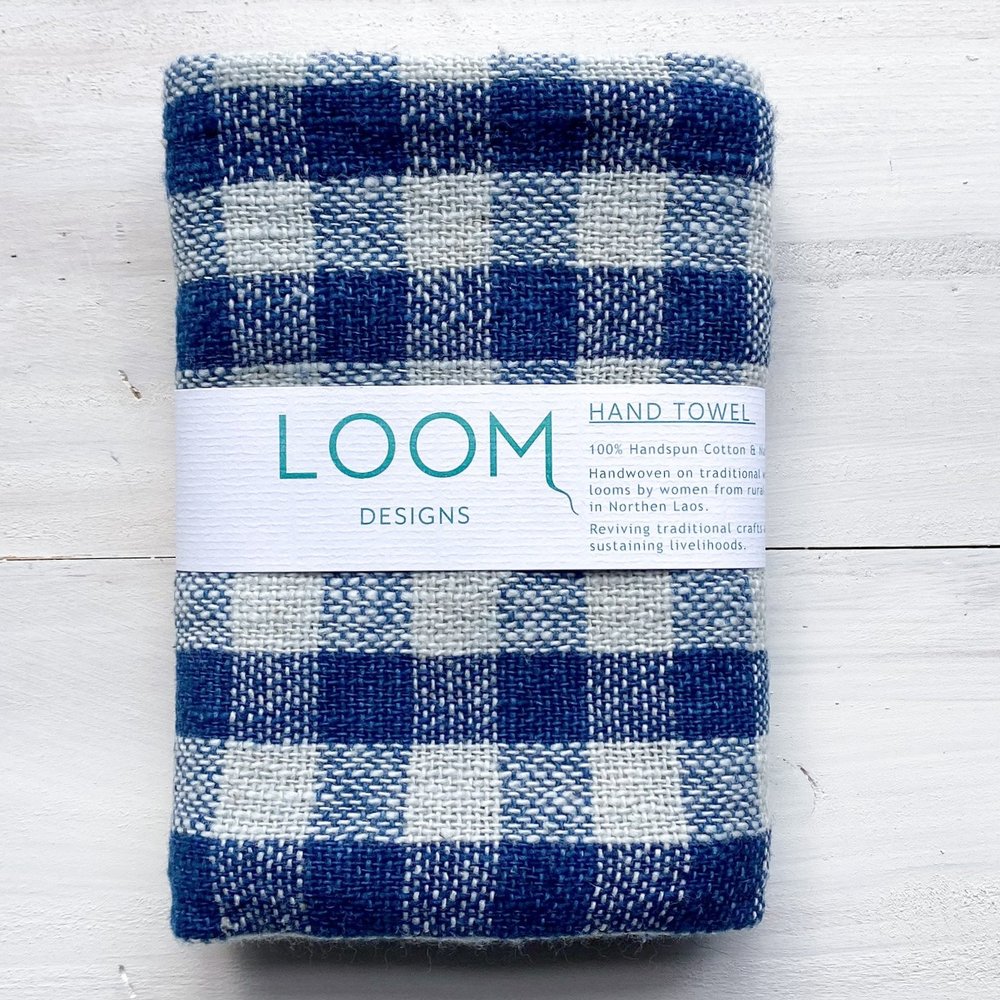 Indigo & Natural Cotton Check Hand Towel