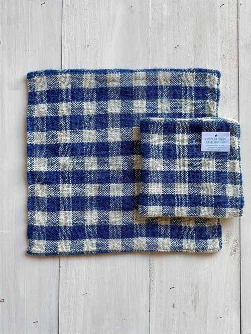 Indigo & Natural Cotton Check Face Washer