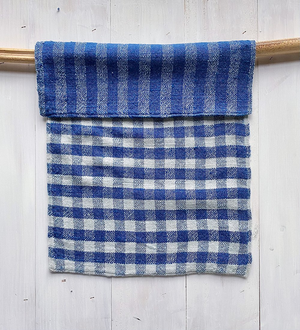 Indigo & Natural Cotton Check Hand Towel