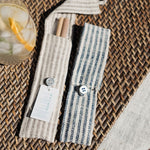 2 Pack Of Bamboo Straws + Cleaning Brush + Striped Pouch